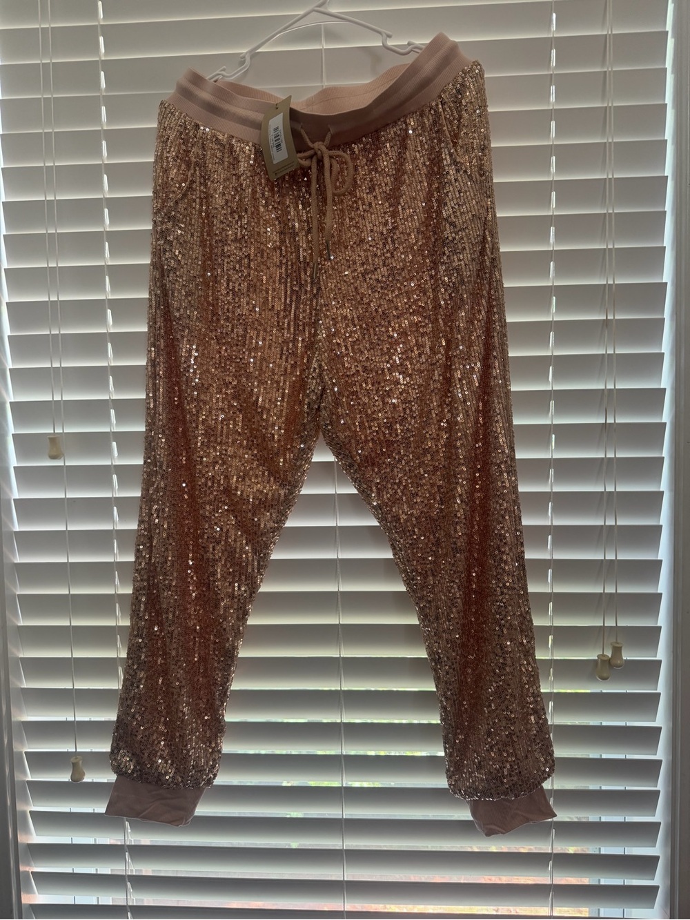 Sequin Track Joggers - Rose Gold